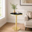 Table d'appoint ronde moderne 23,6 po, plateau en panneau de fibres à densité moyenne avec bordure en acier inoxydable doré et base piédestal
