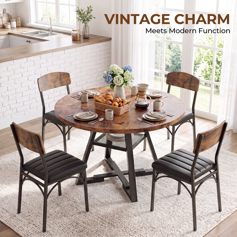 Round Dining Table Farmhouse Kitchen Table,Space Saving Dinner Table For Kitchen & Dining Room, 76 cm H x 107 cm W x 107 cm D