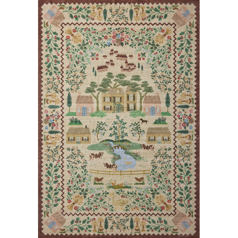 Rifle Paper Company x Loloi Orchard Antique Ivory / Multi Machine Washable Area Rug, Rectangle 5' x 7'6"