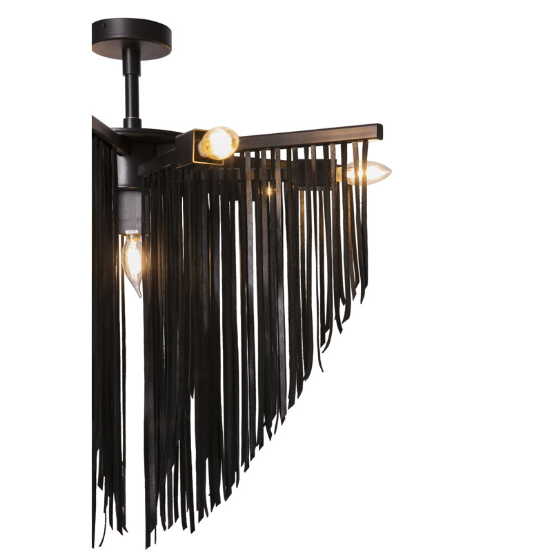 Small Leather Fringe Chandelier, Black