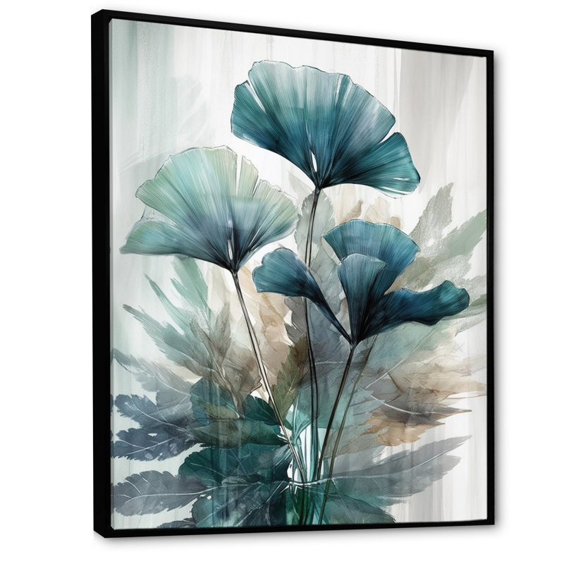 Feuilles de palmier tropical Ginkgo II - impression, H 40 po x l 30 po x P 1,5 po, Cadre flottant noir