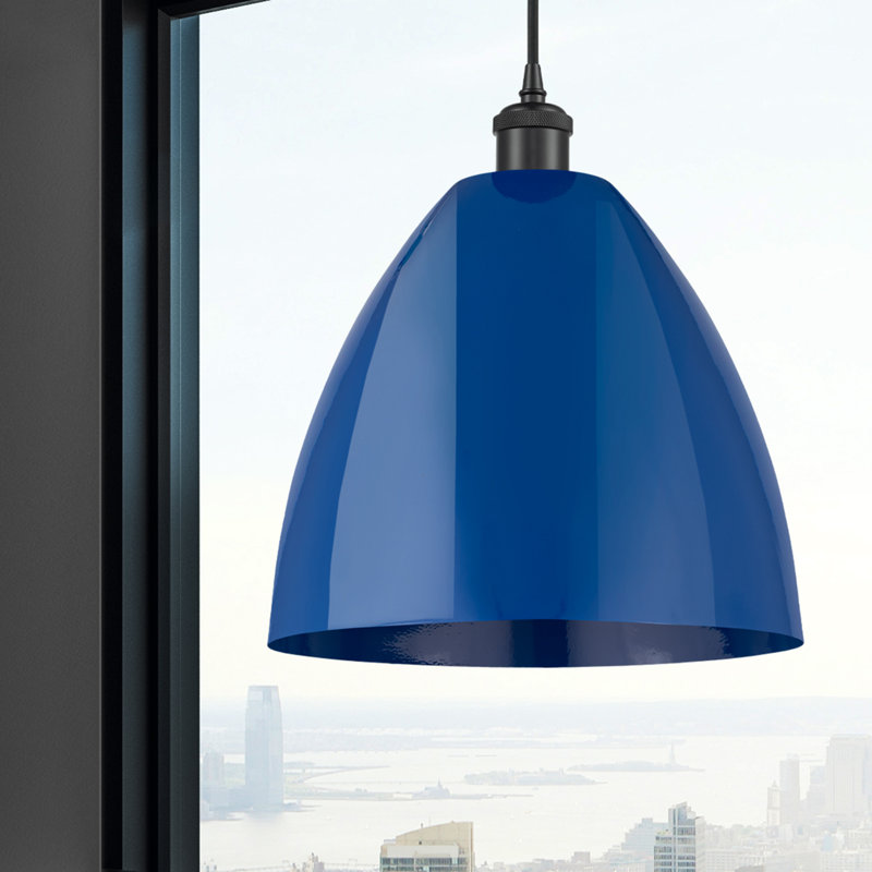 Luminaire suspendu conique 1 lumière, Bleu, H 14,75 po x l 12 po x P 12 po, Noir mat
