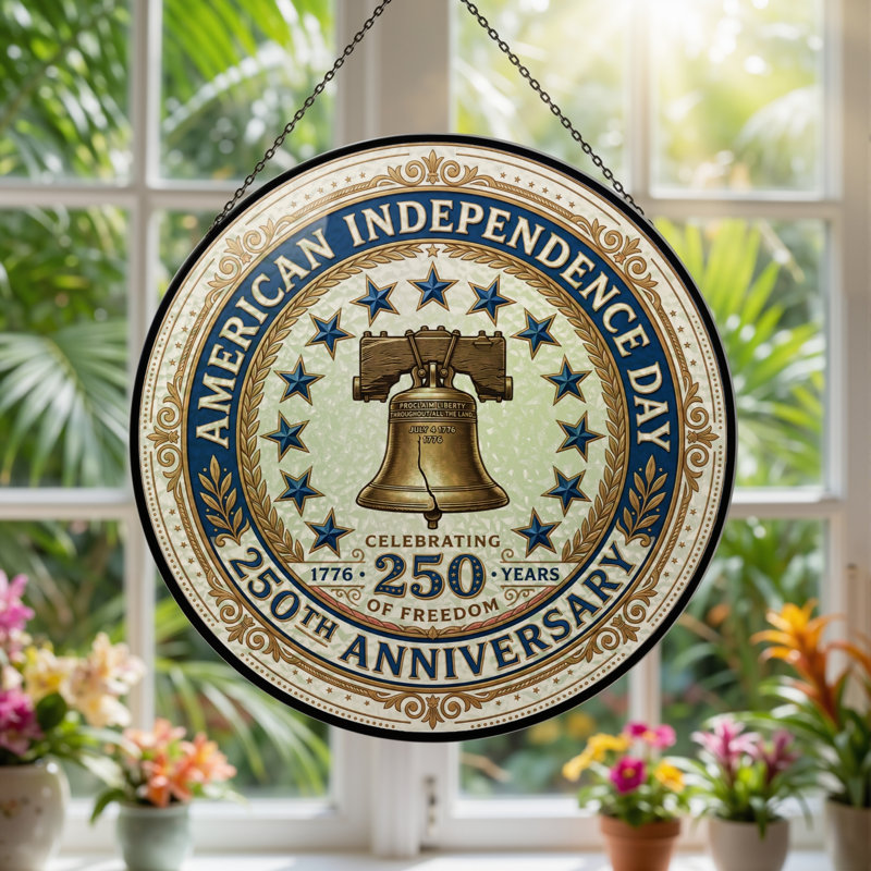Panneau de fenêtre en verre pour décoration intérieure American Independance USA 250th Anniversary - H 12 po, H 12 po
