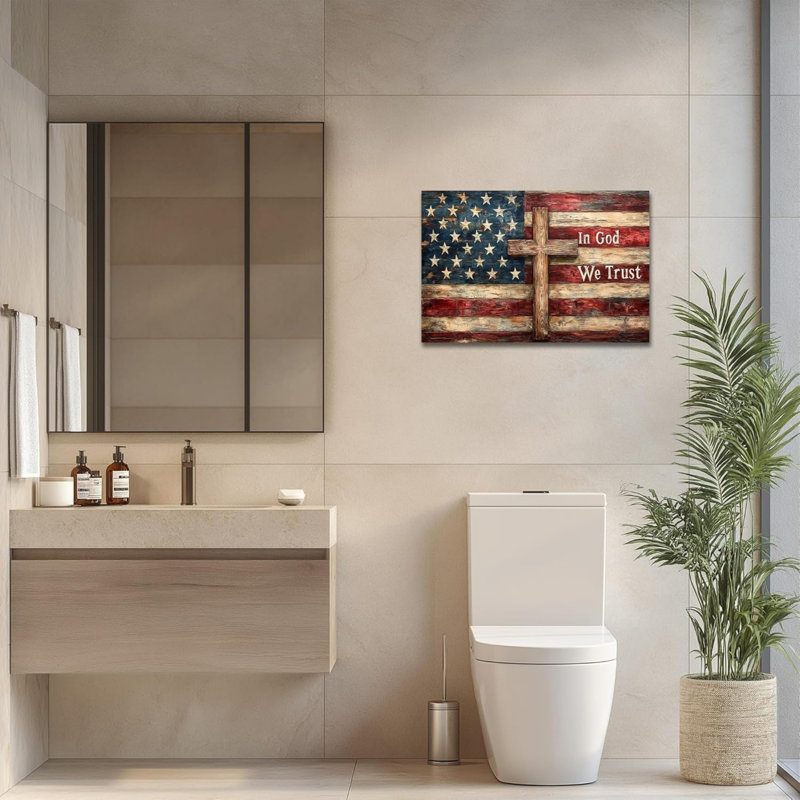 Independence Day Juneteenth Wooden Cross Flag Canvas Wall Art 18 x 12 Inch Religious Wall Décor
