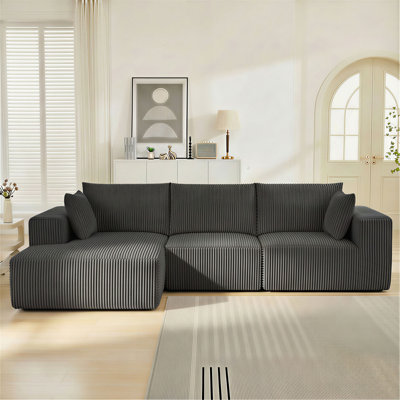 Modular Sectional Sofa, Cloud Sectional Couch With Deep Seat, Modern Modular L-Shape Sofa With Chaise,Upholstered Boneless Couches For Living Room (Corduroy, BLACK)