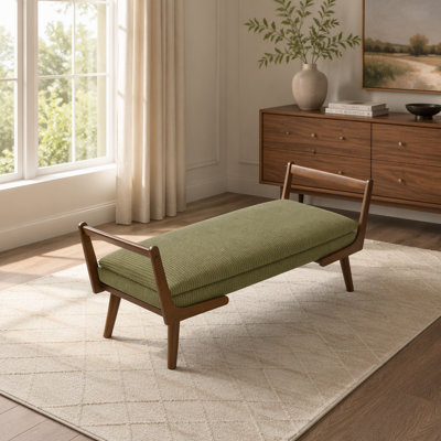Banc rembourré Mid-Century moderne avec pieds en noyer et capitonnage cannelé pour des solutions polyvalentes de sièges