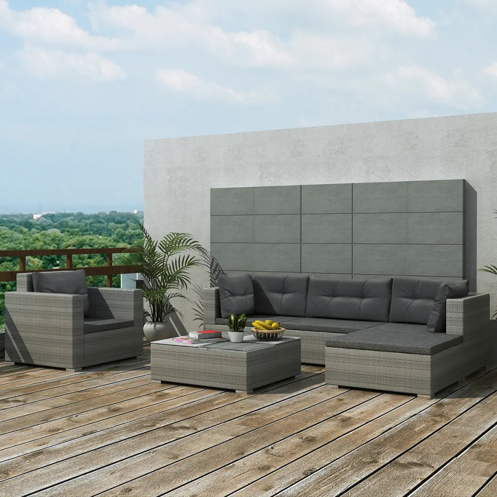 5-Sitzer Lounge-Set Lynette aus Polyrattan mit Polster