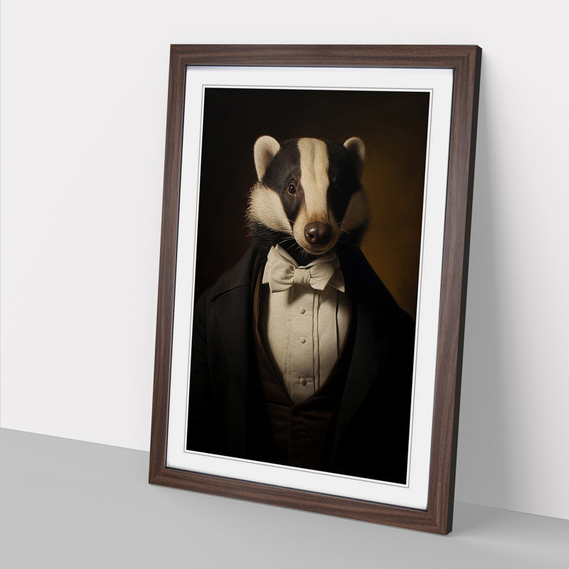 Badger Classicism - Single Picture Frame Print on Wood, Walnut Framed, 64cm H x 46cm W x 2cm D