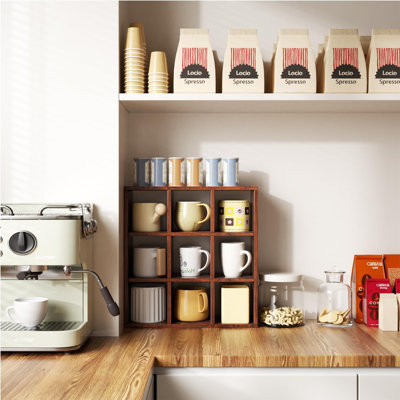 Présentoir à 9 tasses rétro, boîte-cadre murale en bois, bronze