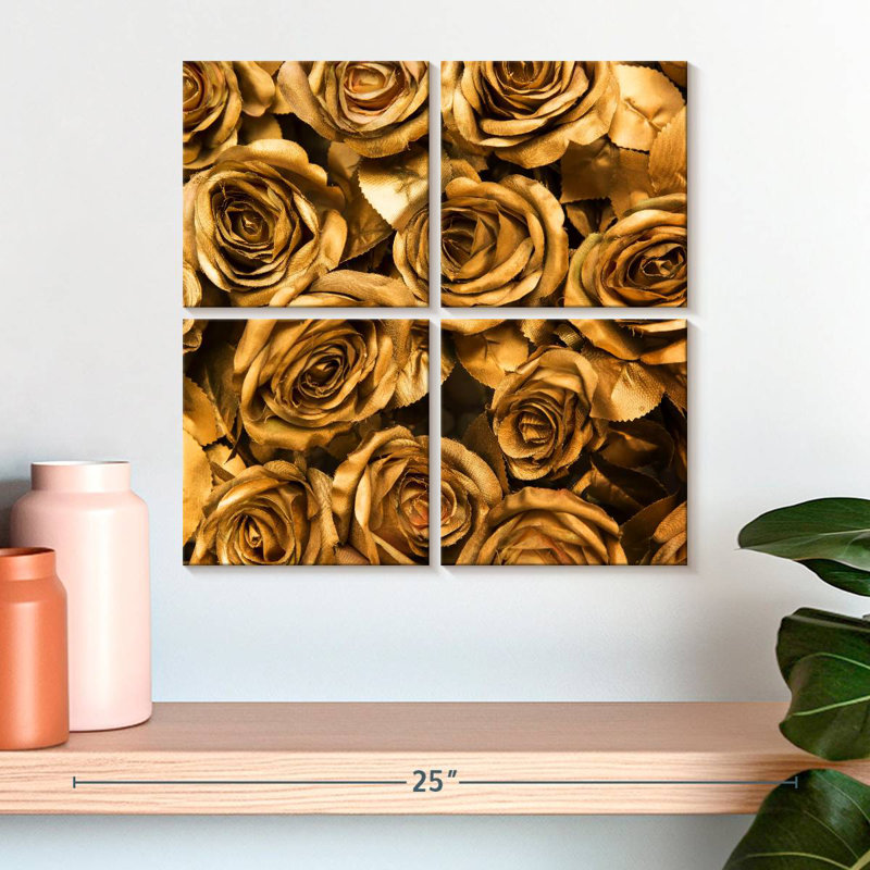 Roses dorées, H 18 po x l 18 po