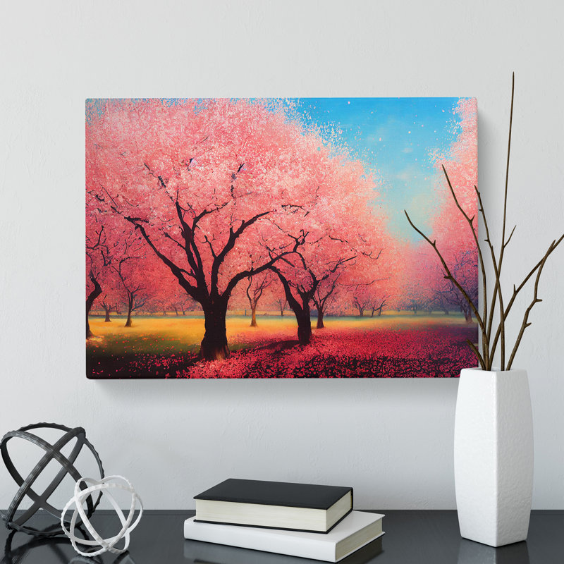 Bright Cherry Blossom Trees - Wrapped Canvas, 50cm H x 76cm W x 3cm D