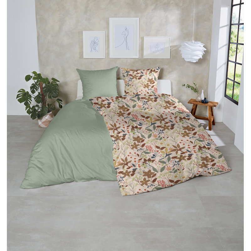 Cirri Cotton Floral Duvet Cover Set with Pillow Shams Included, Brown