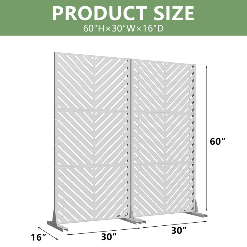 H 60 po x l 30 po x P 16 po avec écran d'intimité en métal et panneau de clôture en treillis, 59" H x 30" W x 16" D, Blanc