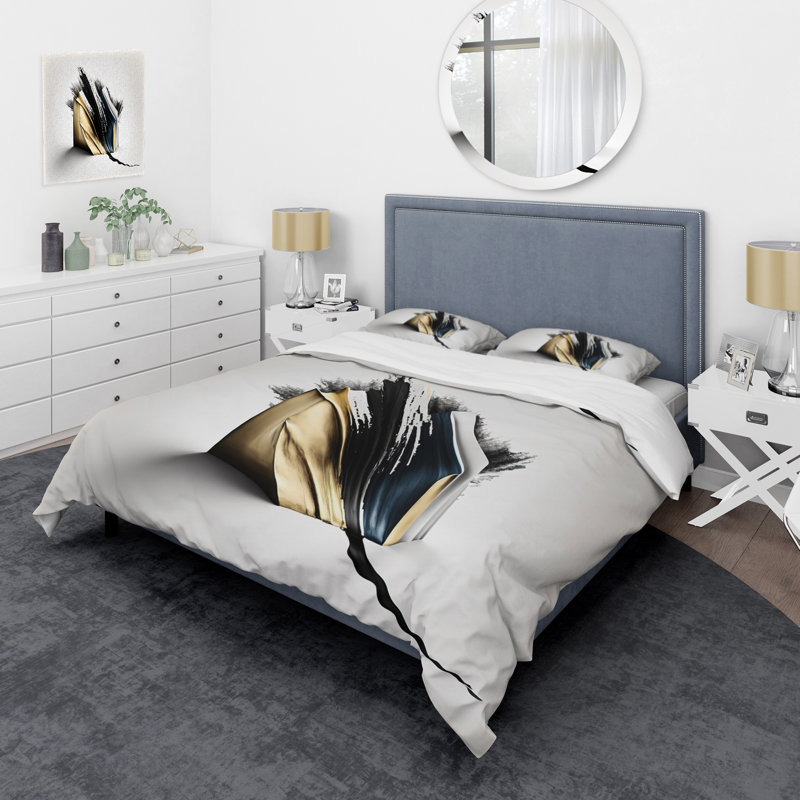 Ensemble de housse de couette noir et doré Cubic Expression VI - Minimalisme, Housse de couette pour très grand lit et 2 très