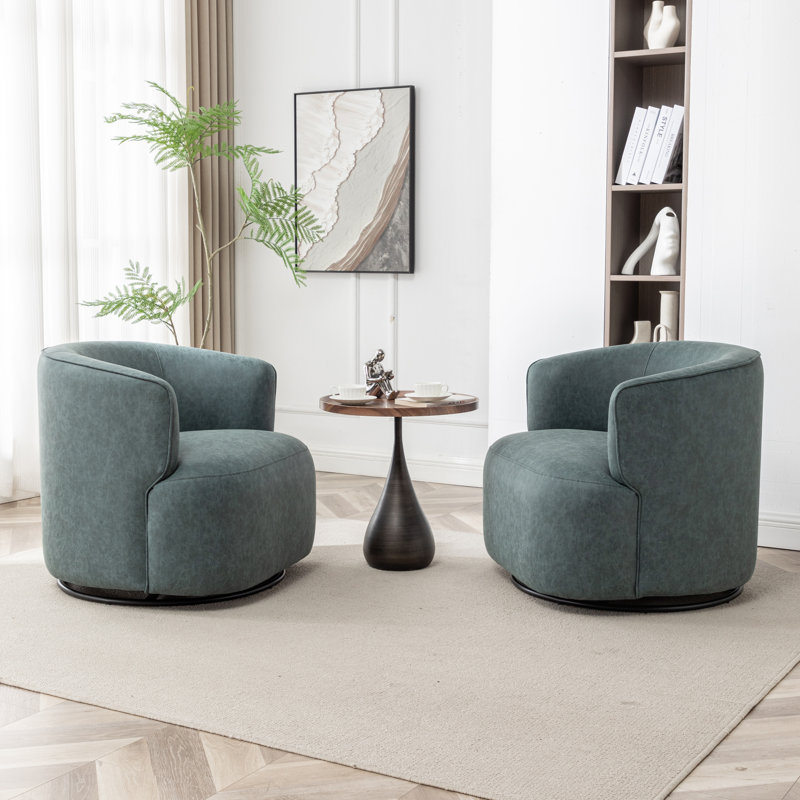 Jalena Upholstered Swivel Barrel Chair, Blue Polyester