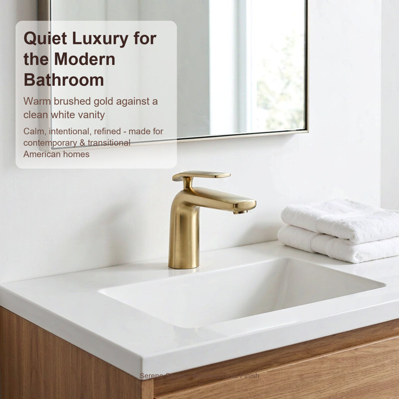 Modern Waterfall Single Hole Bathroom Sink Faucet with Wide Blade Spout, Brushed Gold, Gold