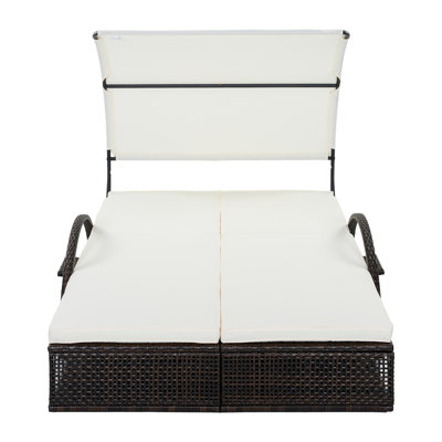 Chaise longue d'extérieur en acier avec dossier réglable, lit double de patio avec table d'appoint cachée et accoudoirs arqués, convient pour la terrasse de la piscine, le jardin et la cour