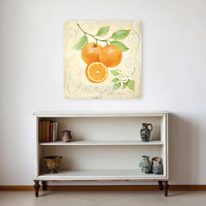 Oranges fraîches et fleurs rustiques, fleurs abstraites, art mural, 32" H x 32" W