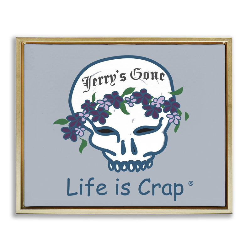 «Jerry's Gone Skull Floater», art mural sur toile par LIC, Cadre flottant métallique doré, H 17 po x l 21 po