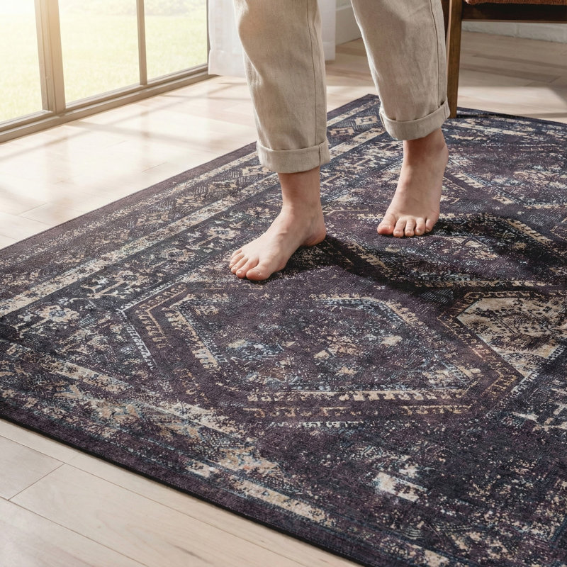 MAVAL Black Washable Area Rug Doormat Rug, Rectangle 5' x 8'