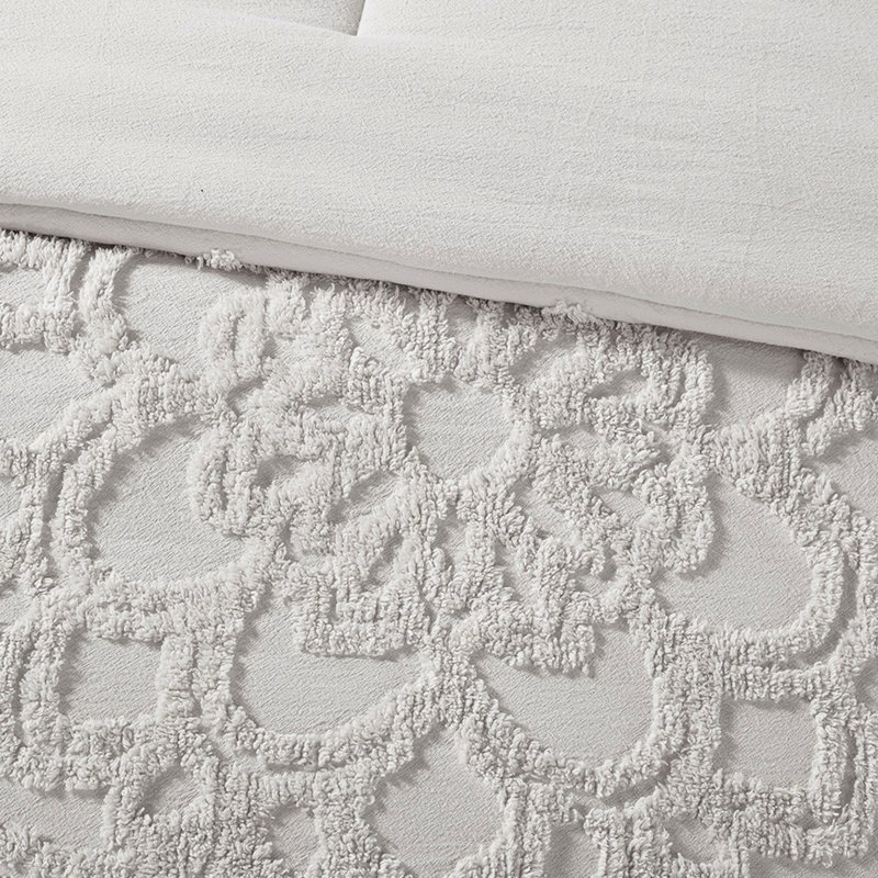 Édredon en coton chenille à médaillon gris double / grand - 100% coton, rembourrage moelleux 3 médaillons, respirant toutes saisons