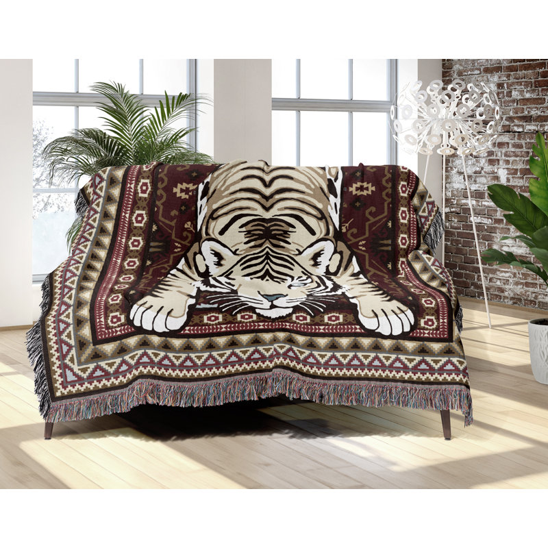 Jeté en mélange de coton Roy Tiger, Rouge, L 60 po x l 50 po