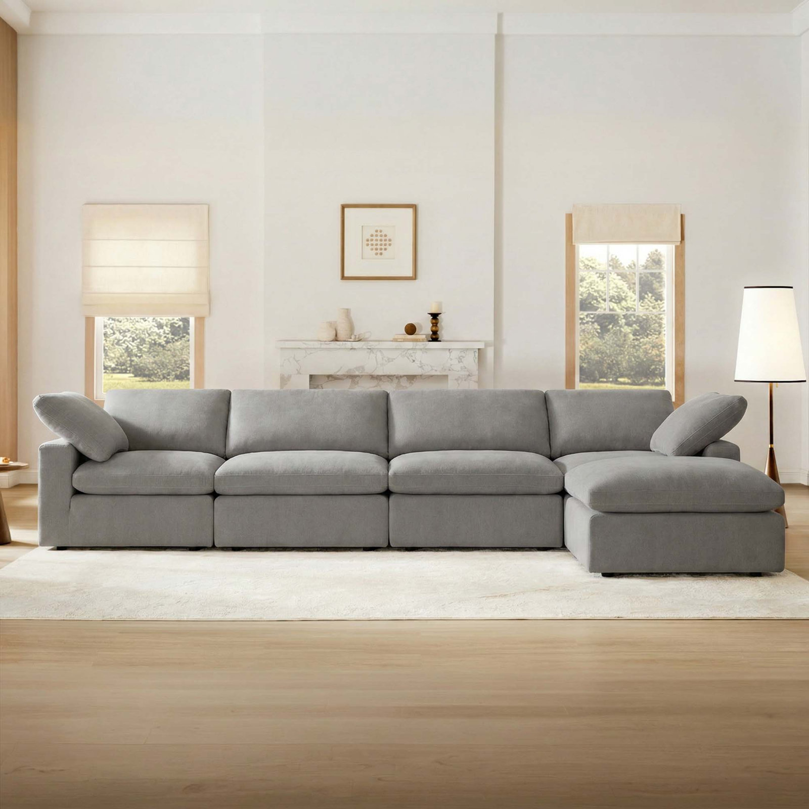 Asher Upholstered Reversible L-Sectional, Capri Truffle Chenille, 31.5'' H x 156'' W x 78.74'' D