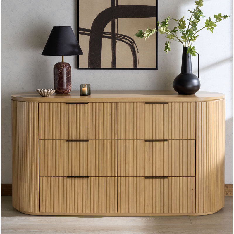 Fluted 6 Drawer Dresser, Oak