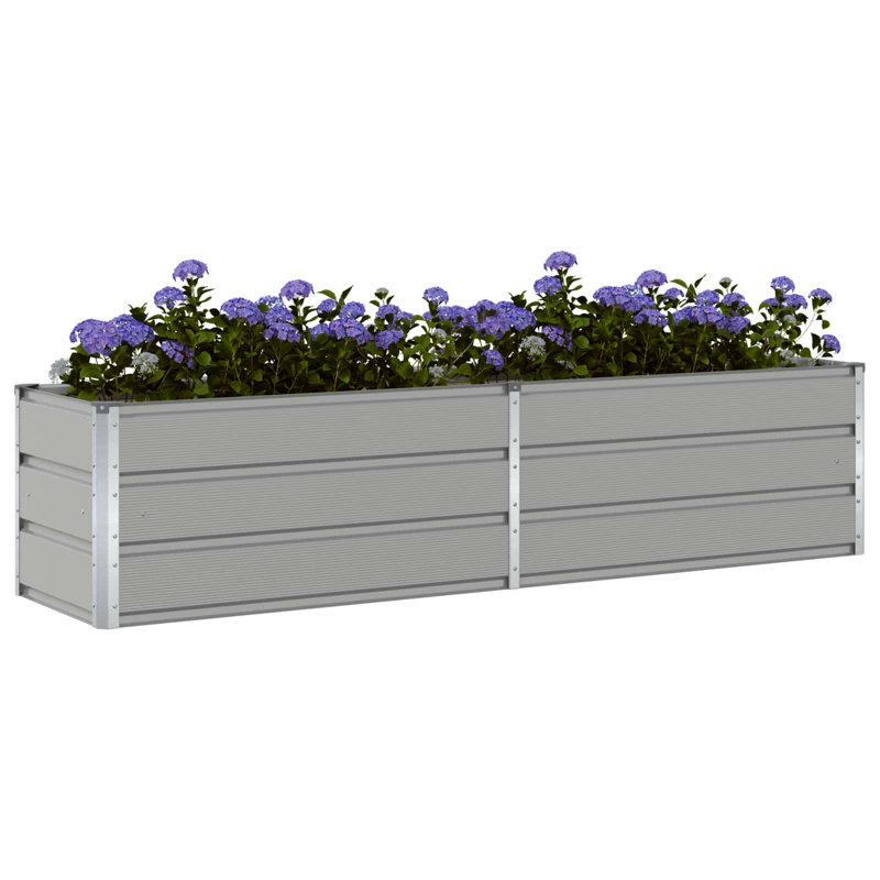 Planter Galvanised Steel, Light Grey, 45cm H x 195cm W x 50cm D