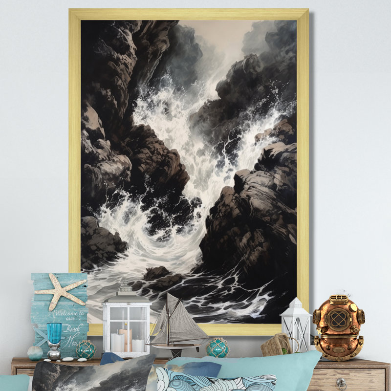 «Crashing Rocky Coastline II», reproduction sur toile, H 32 po x l 24 po x P 1 po, Encadrement doré