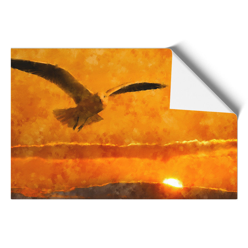 Seagull And Orange Sunset - No Frame Print, 21cm H x 30cm W x 0.1cm D