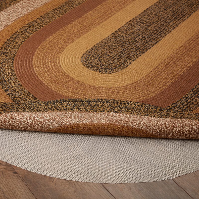 Kettle Grove Jute Geometric Braided Jute Black/Caramel Area Rug, Oval 5' x 8'