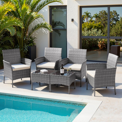 Ensemble de conversation de patio en osier 6 pièces avec coussins - sièges flexibles assortis pour petits espaces extérieurs