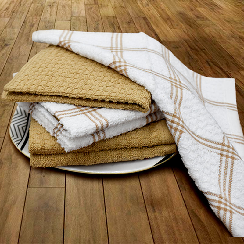Cotton Stripe Waffle Dish Cloth Kitchen Towel, Tan