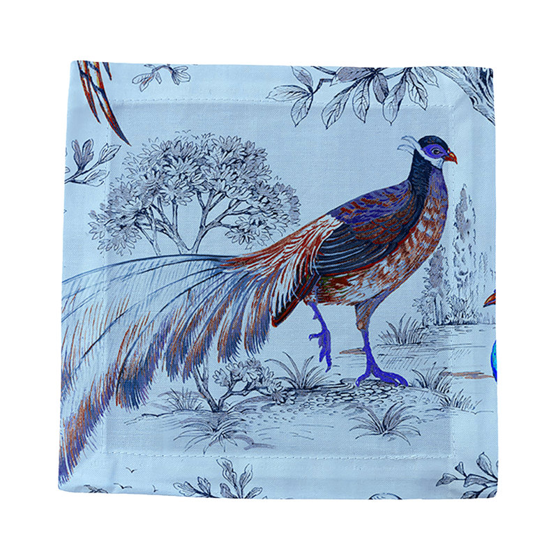 Pheasant Fall Sauvage Cotton Sateen Cocktail Napkins, Wedgewood