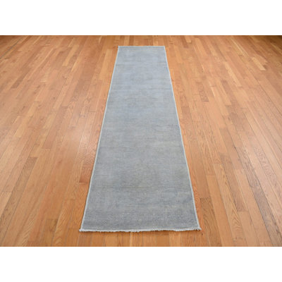 2'7" x 9'10" New Hand Knotted Grey Wool Runner Oriental Rug - MOA10287691