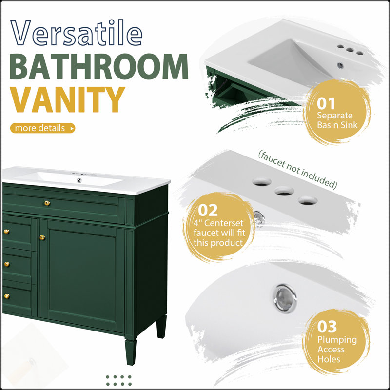 Meuble-lavabo moderne de 36 pouces avec armoire à pharmacie, portes à fermeture douce et 4 tiroirs pour un rangement efficace