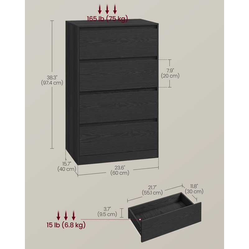60 cm W Chest of 4 Drawers, Black