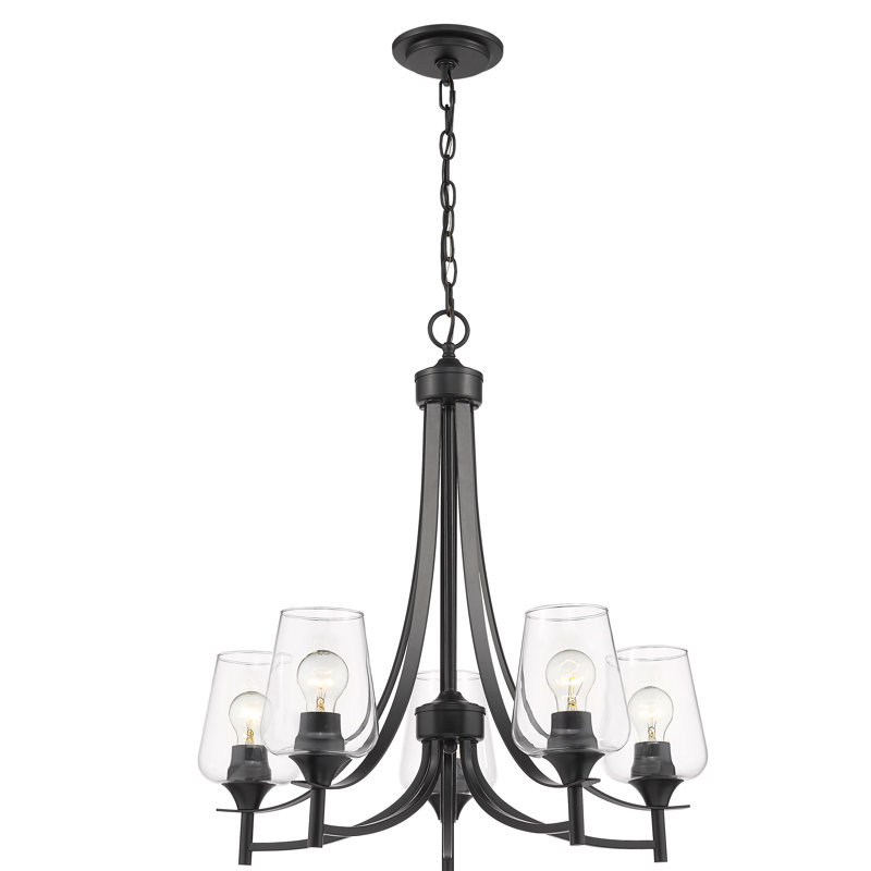 Dahlya 5 - Light Dimmable Wagon Wheel Chandelier, Matte Black