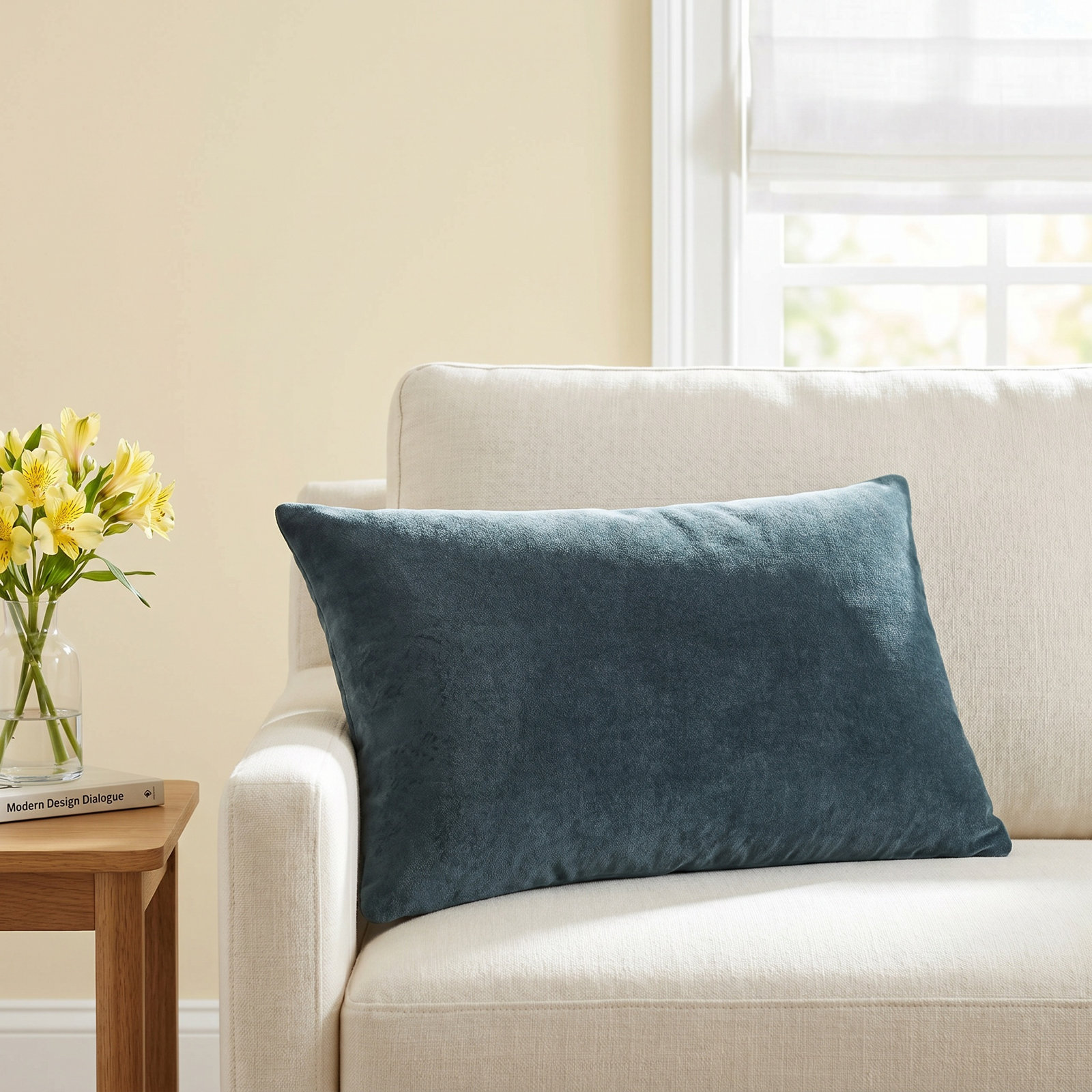 Cotton Lumbar Throw Pillow, 13" x 20", Down, Sage