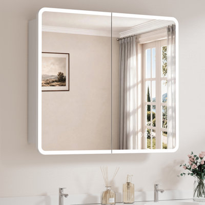 Armoire à pharmacie encastrée / à surface arrondie à cadre arrondi avec cadre en aluminium argenté l 36 po x H 32 po Cynethia
