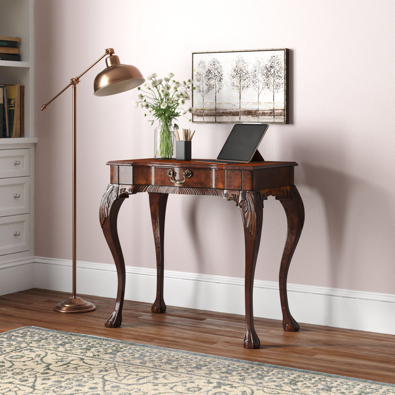 Bureau d'écriture traditionnel en bois 1 tiroir Yuliya, Cerise foncée