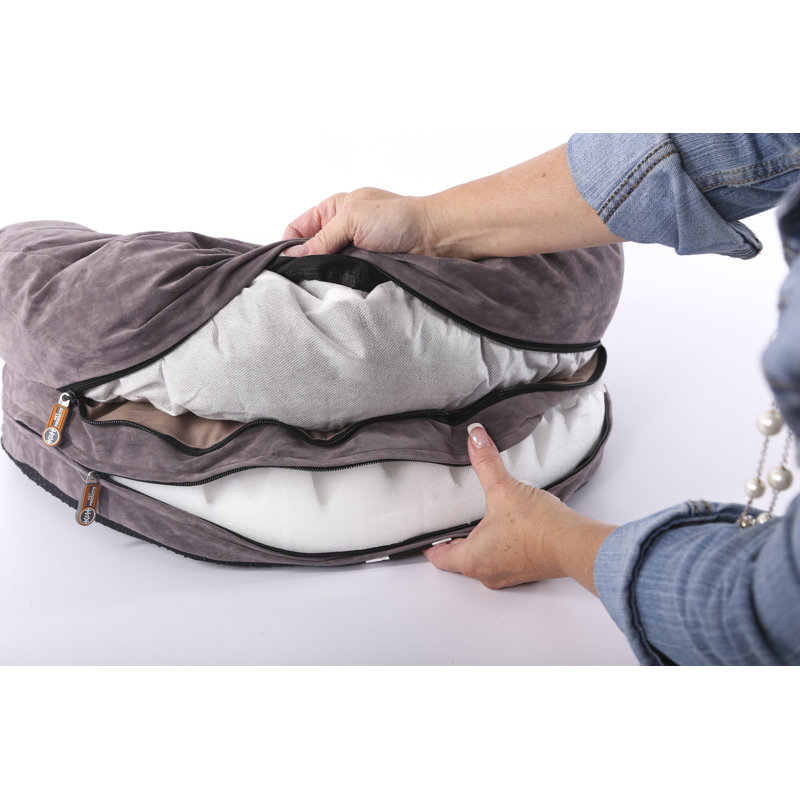Lit orthopédique pour chien avec traversin, Petit (l 20 po x P 16 po x H 8 po), Velours gris