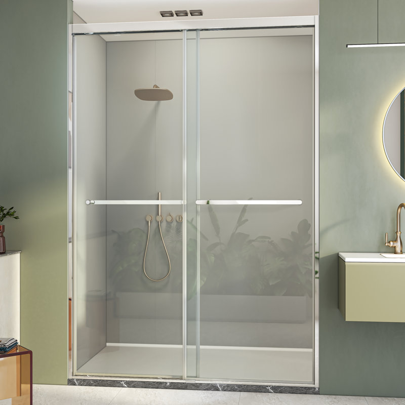 44"-48" W x 76" H Double Sliding Semi-Frameless Shower Door with 5/16" (8mm) Crystal Clear Tempered Glass, Silver