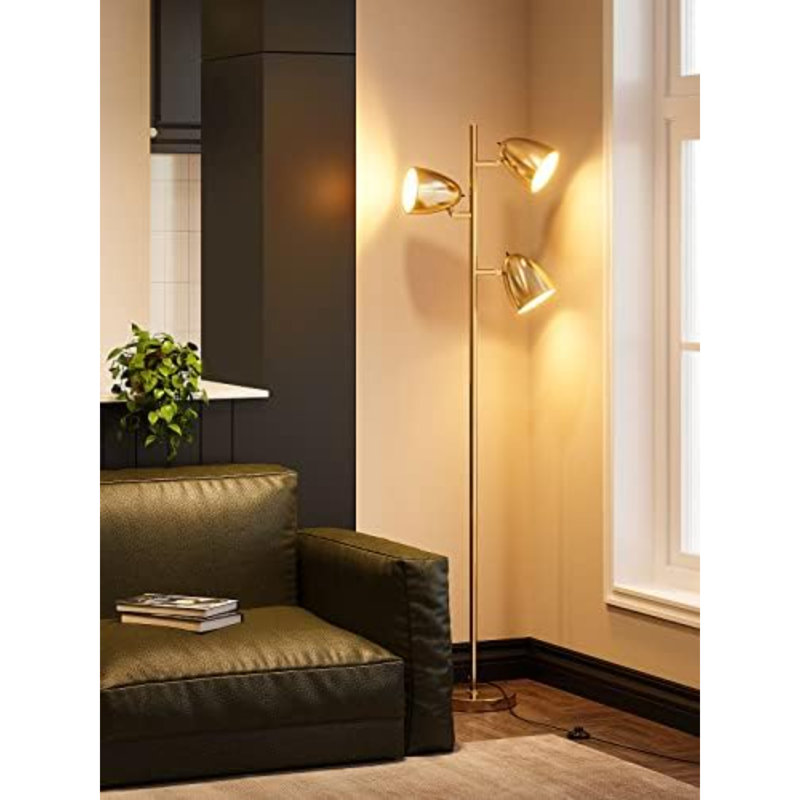 Lampe sur pied arbre avec 3 lumières rotatives réglables et ampoules à DEL assorties, lampes sur pied pour salon, chambre à coucher, maison, bureau - laiton doré