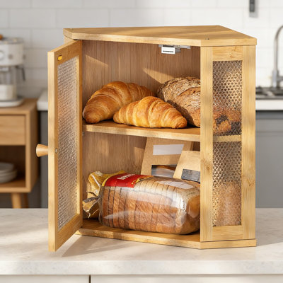 Boîte à pain de coin pour comptoir, rangement à pain hermétique très grande capacité avec conception à double couche, organisateur de cuisine de style campagnard pour le pain, les bagels et les pâtisseries