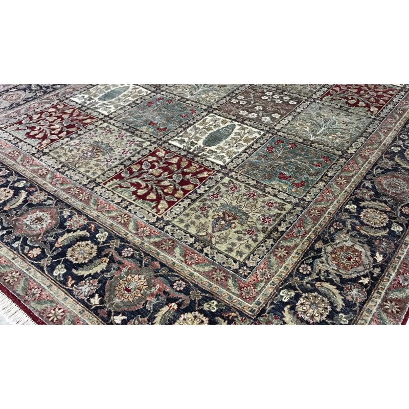 Tapis rouge et noir noué à la main de haute qualité