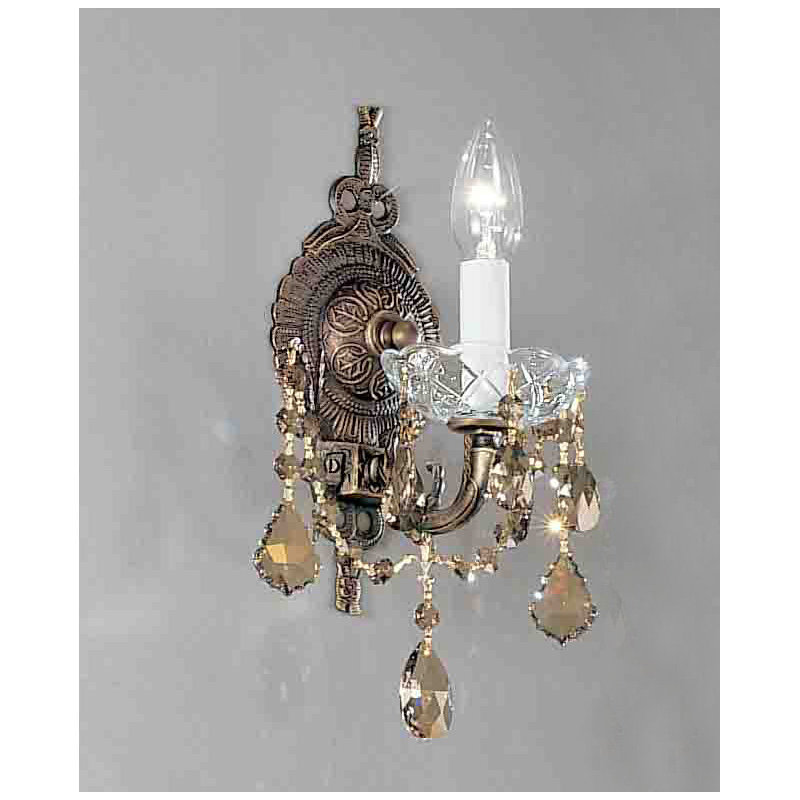 Lampe murale bougie 1 lumières Madrid Imperial, Teck doré Crystalique, Bronze romain