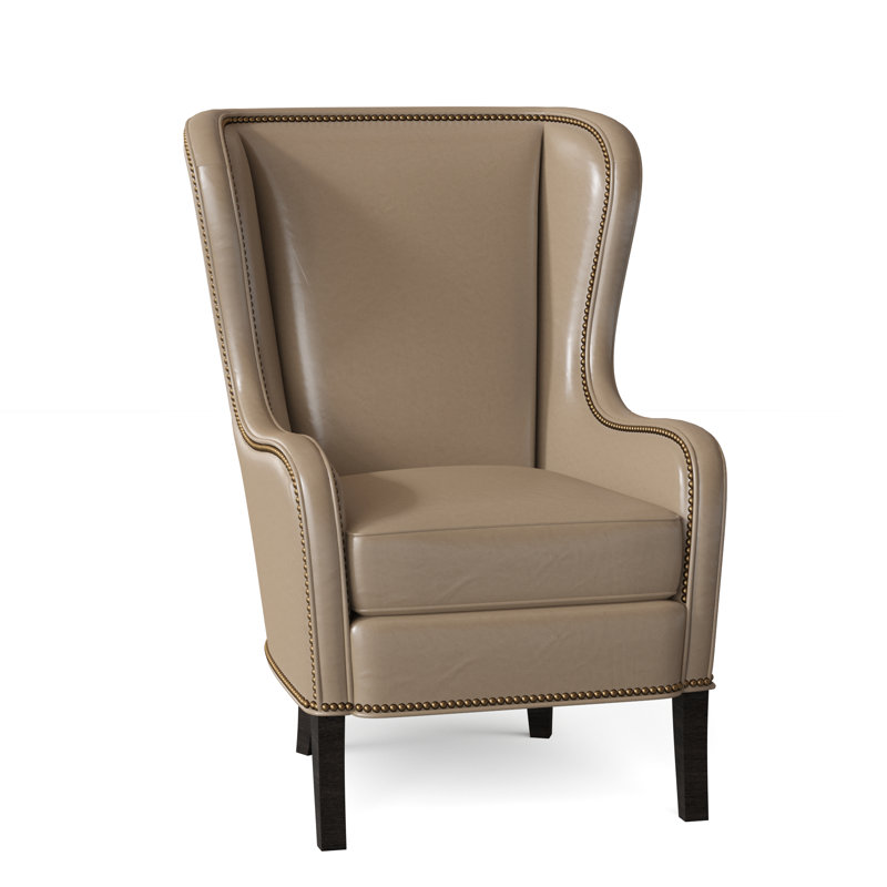 Aurora Leather Wingback Chair, Aline Fumo Genuine Leather, Cobblestone, French Natural