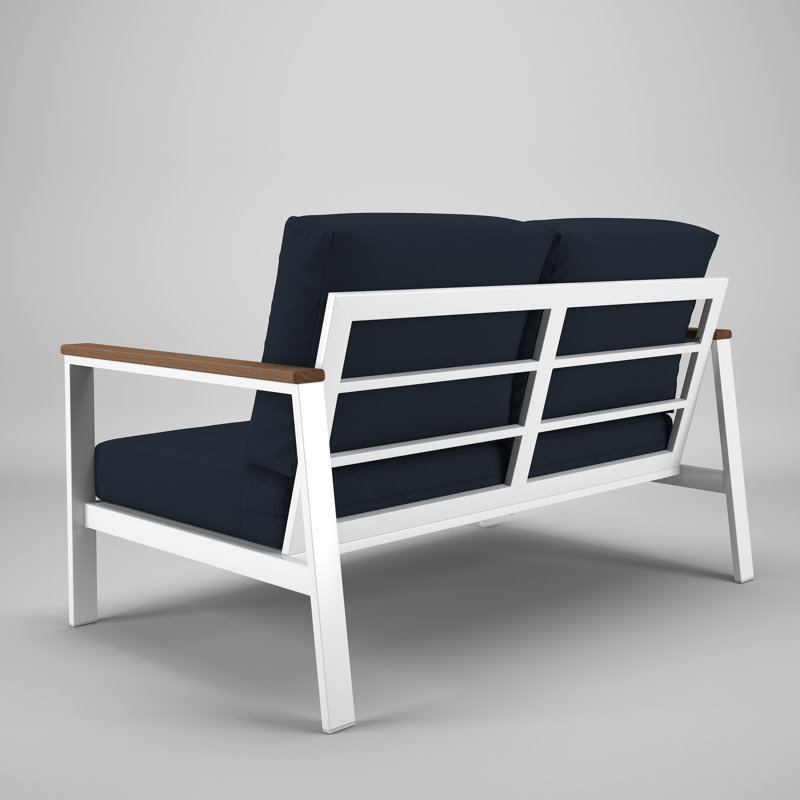 Townsend Chatwin Metal Outdoor Loveseat With Sunbrella Cushion, Brown, Navy